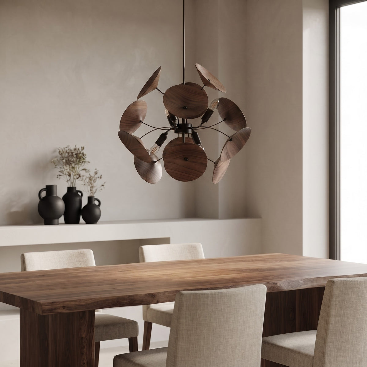 Same chandelier, three woods. in Walnut